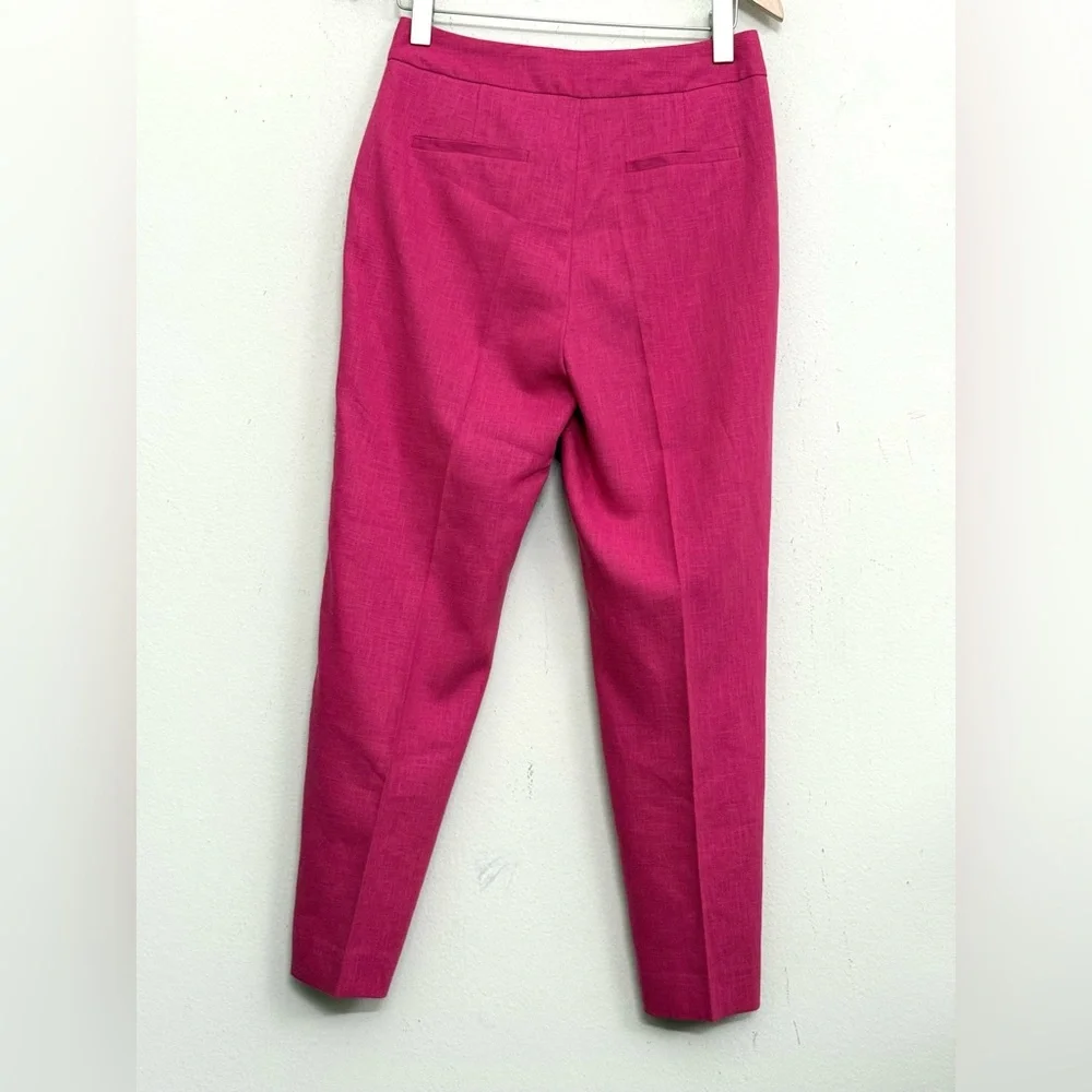 NWT Zara Linen Blend Slim Straight Pants in Fuchsia Pink Size S